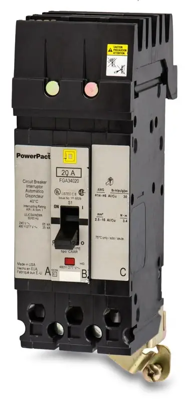 Square D FGA34020 - 20A 3 Pole Molded Case Circuit Breaker Crafted