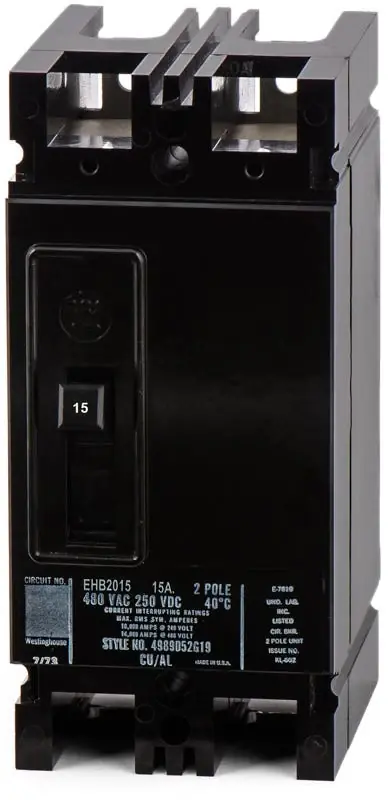Eaton / Westinghouse EHB2015 - 15A 2 Pole Molded Case Circuit Breaker Time-Limited