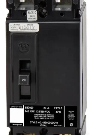 Latest Eaton / Westinghouse EB2020 - 20A 2 Pole Molded Case Circuit Breaker
