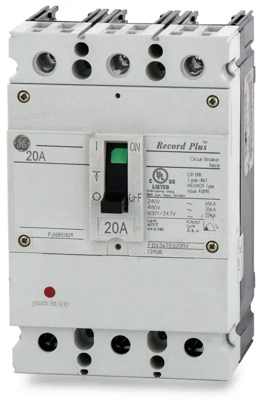 Hot Deal ABB / General Electric FBV36TE020RV - 20A 3 Pole Molded Case Circuit Breaker