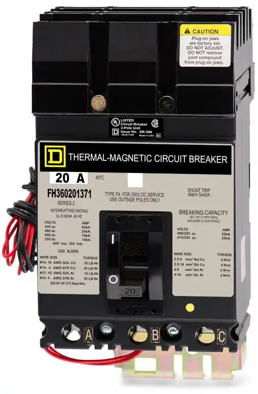 Instant Buy Square D FH36020-1371 - 20A 3 Pole Molded Case Circuit Breaker