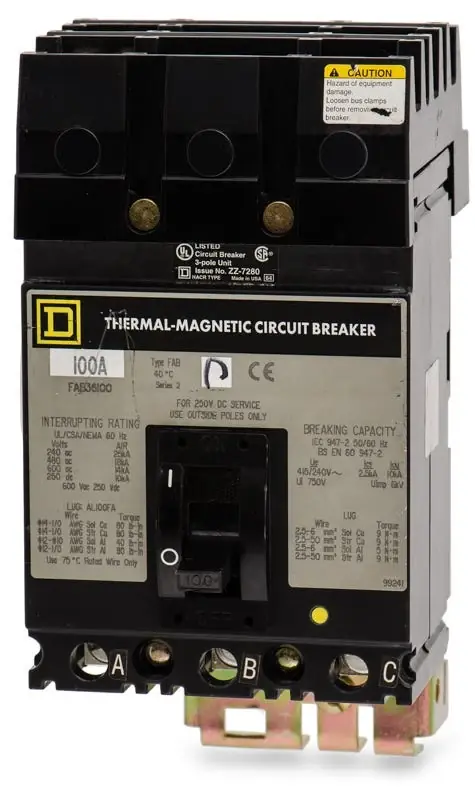 Square D FAB36100 - 100A 3 Pole Molded Case Circuit Breaker Don't Miss Out