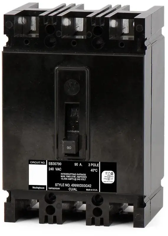 Eaton / Westinghouse EB3090 - 90A 3 Pole Molded Case Circuit Breaker Luxury