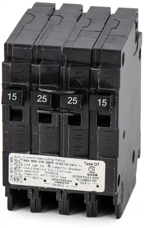 Same Day Shipping Siemens Q21525CT - 15/25/15A Triplex Miniature Circuit Breaker