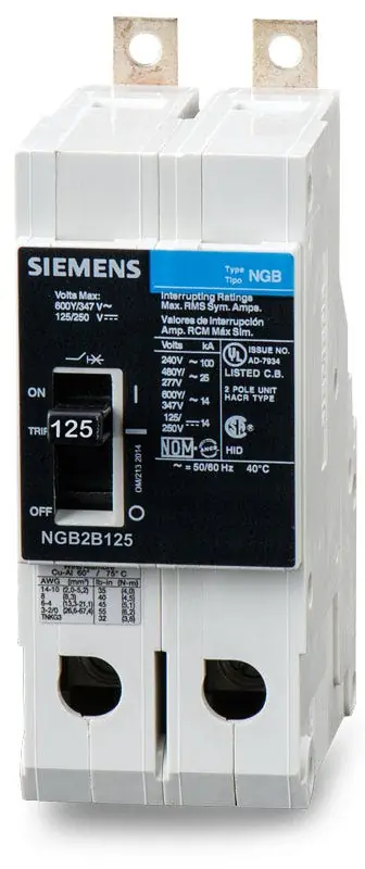 Special Discount Siemens NGB2B125B - 125A 2 Pole Molded Case Circuit Breaker