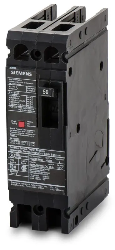 Siemens HED42B050L - 50A 2 Pole Molded Case Circuit Breaker Today Only