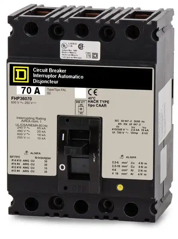 Schneider Electric FHP36070 - 70A 3 Pole Molded Case Circuit Breaker Top Rated