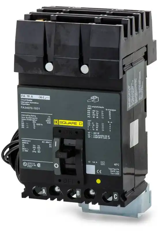Get Yours Square D FA34070-1021 - 70A 3 Pole Molded Case Circuit Breaker