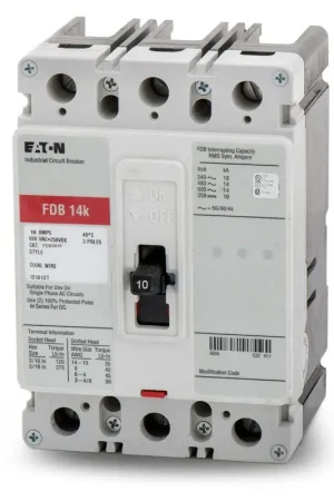 Brand New Eaton / Cutler-Hammer FDB3010 - 10A 3 Pole Molded Case Circuit Breaker