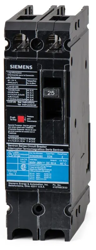 Flash Sale Siemens ED62B025 - 25A 2 Pole Molded Case Circuit Breaker