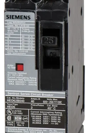 Time-Limited Siemens HHED62B025 - 25A 2 Pole Molded Case Circuit Breaker