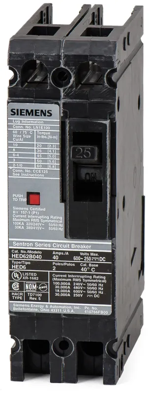 Time-Limited Siemens HHED62B025 - 25A 2 Pole Molded Case Circuit Breaker