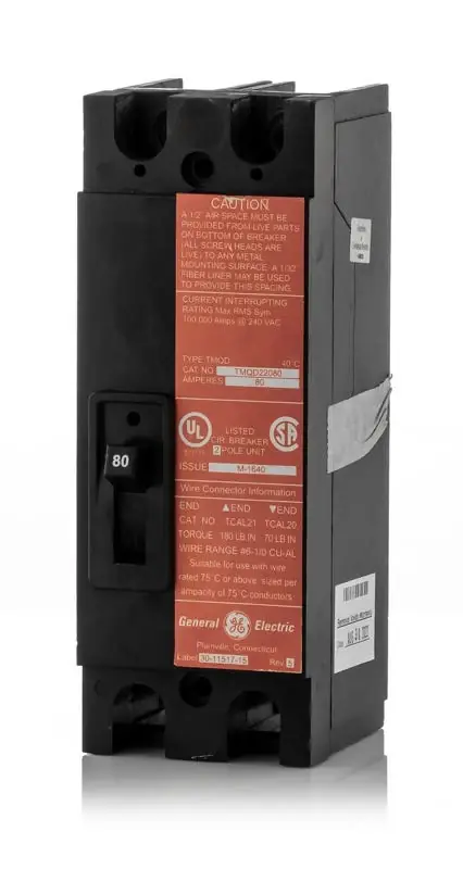 Certified ABB / General Electric TMQD22080 - 80A 2 Pole Molded Case Circuit Breaker