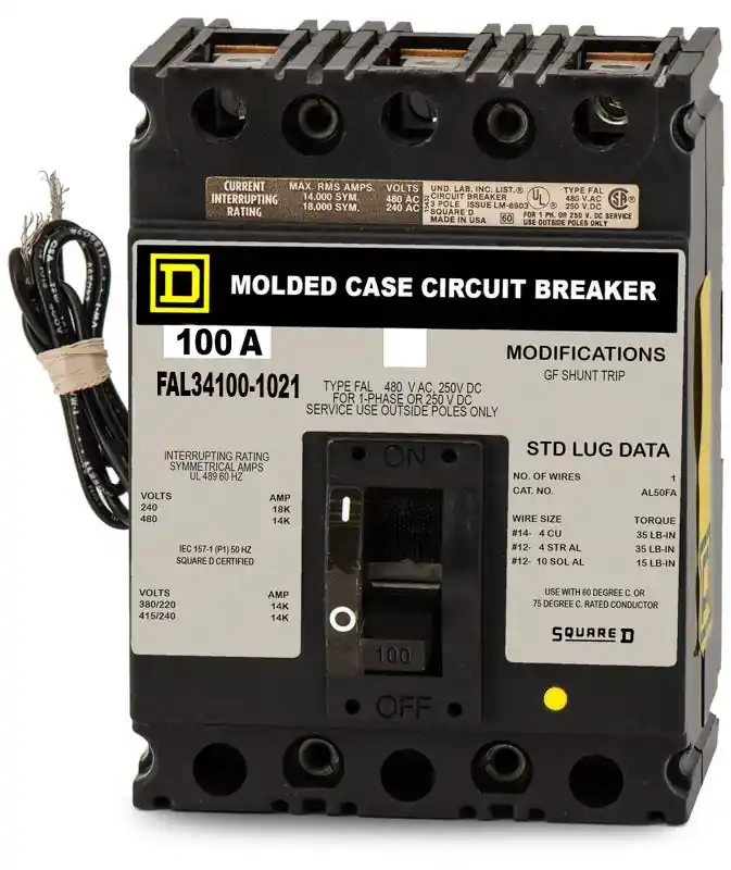 Shop Now Square D FAL34100-1021 - 100A 3 Pole Molded Case Circuit Breaker