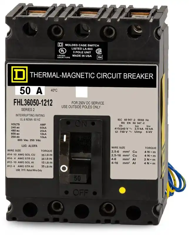Limited Time Square D FHL36050-1212 - 50A 3 Pole Molded Case Circuit Breaker
