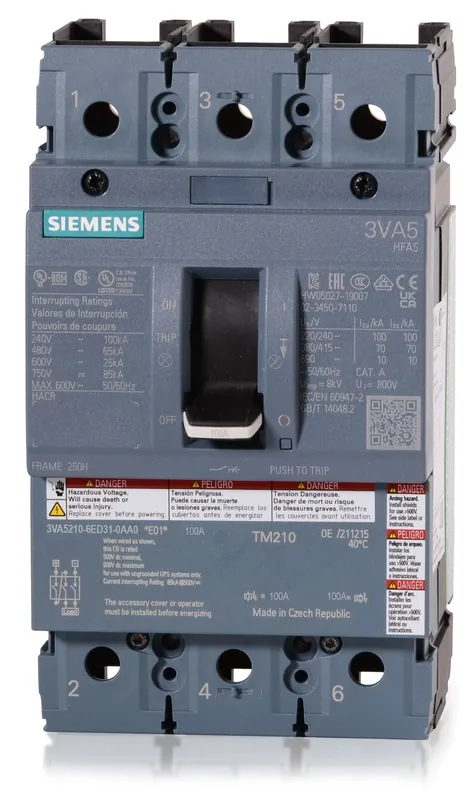 Limited Offer Siemens 3VA5210-6ED31-0AA0 - 100A 3 Pole Molded Case Circuit Breaker