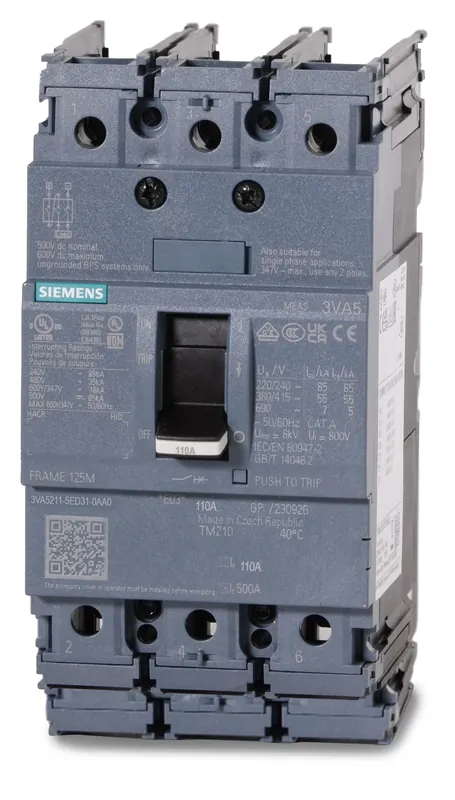 Buy Direct Siemens 3VA5211-5ED31-0AA0 - 110A 3 Pole Molded Case Circuit Breaker