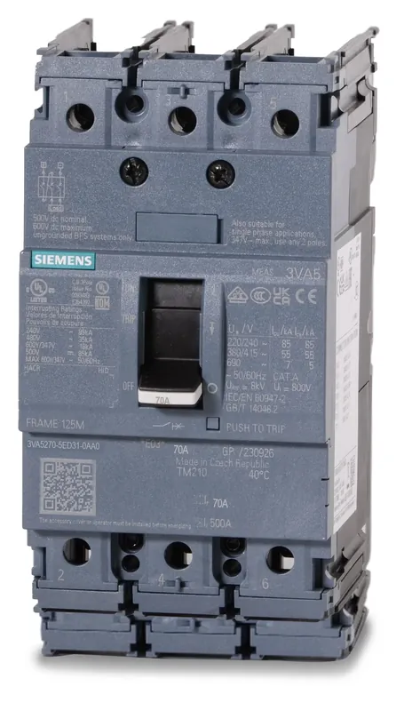 Siemens 3VA5270-5ED31-0AA0 - 70A 3 Pole Molded Case Circuit Breaker Sale
