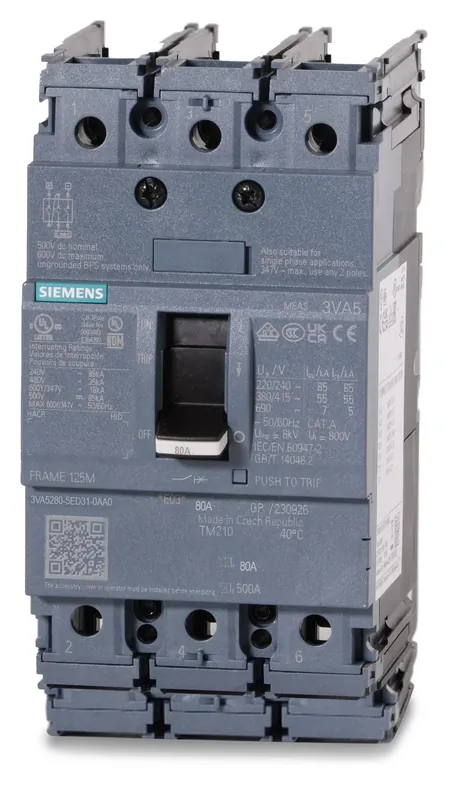 Siemens 3VA5280-5ED31-0AA0 - 80A 3 Pole Molded Case Circuit Breaker Cheap