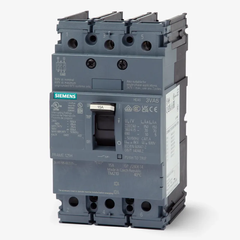 Time-Limited Siemens 3VA5195-6ED31-0AA0 - 15A 3 Pole Molded Case Circuit Breaker
