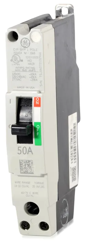 ABB / General Electric TEYD1050B - 50A 1 Pole Miniature Circuit Breaker Price Cut