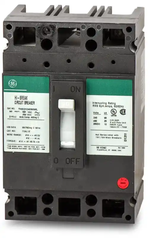 Latest ABB / General Electric THED124090WL - 90A 2 Pole Molded Case Circuit Breaker