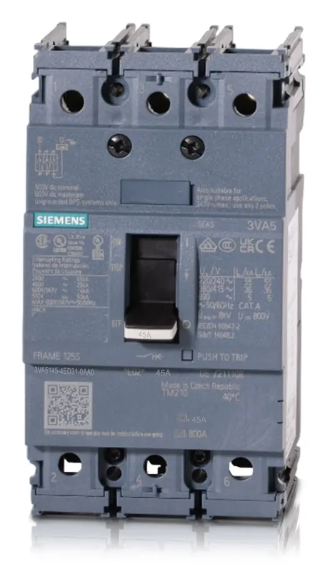 Siemens 3VA5145-4ED31-0AA0 - 45A 3 Pole Molded Case Circuit Breaker Today Only