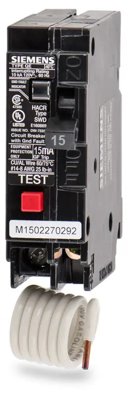 Siemens QE115H - 15A GFEP Miniature Circuit Breaker Time-Limited