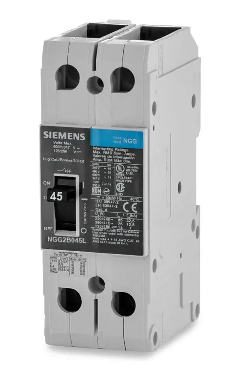 New Release Siemens NGG2B045L - 45A 2 Pole Molded Case Circuit Breaker