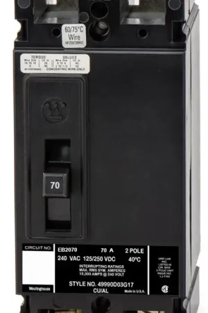 While Supplies Last Eaton / Westinghouse EB2070 - 70A 2 Pole Molded Case Circuit Breaker