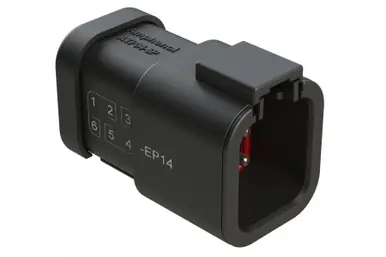 Budget ATP04-6P-EP14 Amphenol Sine - 6-Way Receptacle, 3+3 Pin, Key Blank, Nickel, Black