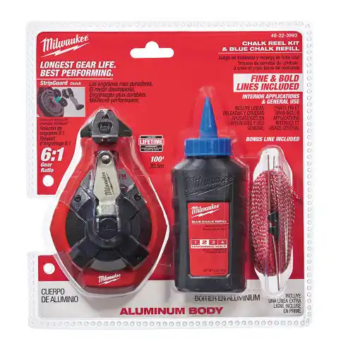 Premium Milwaukee Tool 48-22-3993 100 ft. Aluminum Chalk Reel Kit with Blue Chalk and Bonus Line