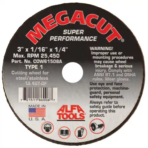 Alfa Tools COW61509A 3 x 1/4 x 3/8 Type 1 Cut-Off Wheel, 25 Pack Luxury