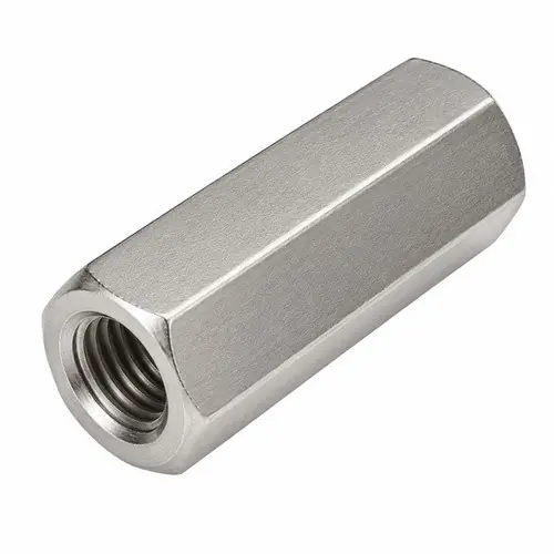 Must Have 1 1/8"-7 x W 1 1/2" x L 3" Hex Coupling Nuts, 18-8 Stainless Steel, Qty 5