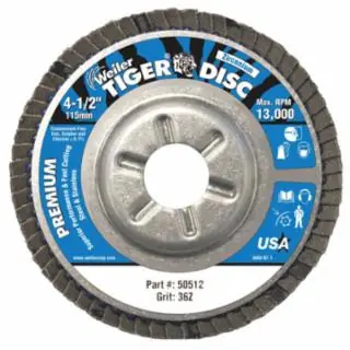 Order Now Weiler 50512 4-1/2" Tiger Disc Abrasive Flap Disc 36Grit W/7/