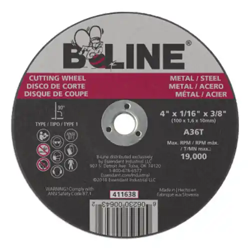 B-Line Abrasives 903-411638 4 x 1/16 B-Line T1 Cutting Wheel A36T 3/8 A.H. (100 EA) Luxury