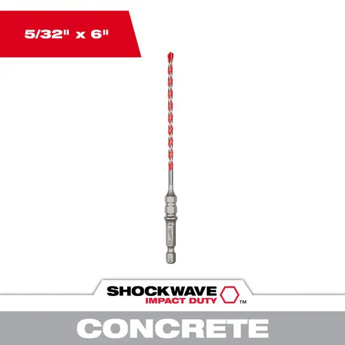 Top Pick Milwaukee Tool 48-20-9092 5/32" x 4" x 6" SHOCKWAVE Impact Duty Carbide Hammer Drill Bit for Concrete Screws, 3 Pack