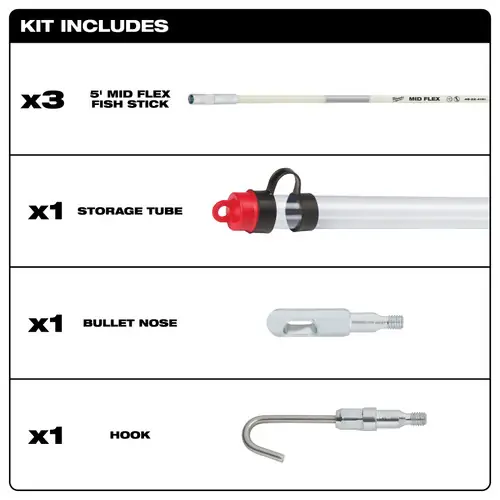 Milwaukee Tool 48-22-4152 15‘ Mid Flex Fish Stick Kit, 3 Pack Hassle-Free Returns