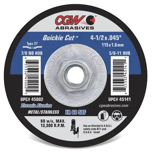 CGW Abrasives 45144 7 x 1/16 x 5/8-11 T27 Za60Sbf Resin Cut Whls Thin, 10 Pack Today Only