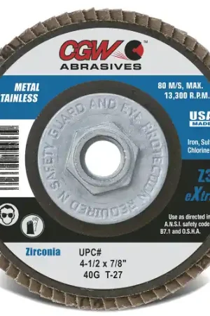 CGW Abrasives 54001 41/2 x 7/8 T27 Z3-36 Ultimate Flap Discs Z3U, 1000 Pack Don't Miss Out
