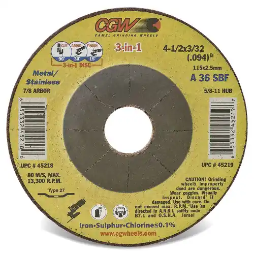 Clearance CGW Abrasives 45220 5 x 3/32(094) x 7/8 T27 A36S Resin Cut Whls Thin, 25 Pack