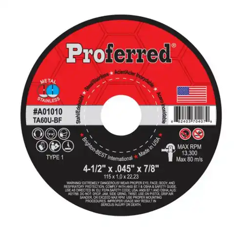 5" x .045" x 7/8" Type 1 Cutoff Wheel, Ta60U Abrasive Cut-Off Wheels And Chop Saw Wheels, Qty 25 Time-Limited