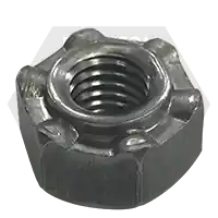 Popular 5/16-18 (9417136) Hex Weld Nut, Long Pilot, 6 Projections, Plain Steel, Qty 2500