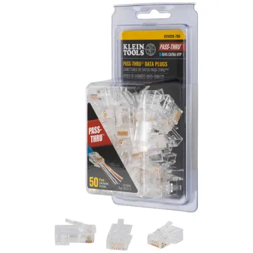 Order Now Klein Tools VDV826-704 Pass-Thru Modular Data Plugs, RJ-45-CAT6A, UTP, 50-Pack