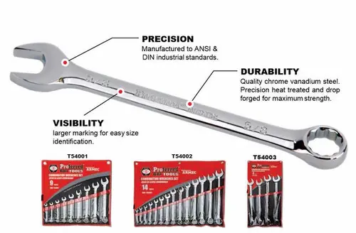 Certified 4 Piece (1 5/16"- 1 1/2") Proferred Combination Wrench Set, Qty 1
