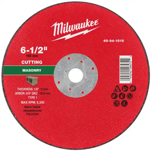 Popular Milwaukee 49-94-1915 6-1/2" x 1/8" x 5/8" DKO Masonry Cut Off Wheel -Type 1, 10 Pack