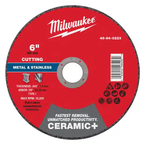 Milwaukee 49-94-0223 6" x .045" x 7/8" Ceramic+ Metal Cut Off Wheel -Type 1, 25 Pack Bargain
