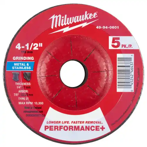 Price Drop Milwaukee 49-94-0601 4-1/2" x 1/4" x 7/8" Performance+ Metal Grinding Wheel - Type 27 - 5pk, 2 Pack