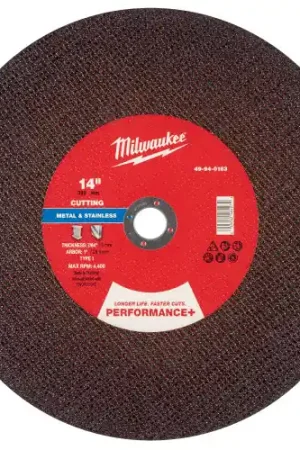 While Supplies Last Milwaukee 49-94-0163 14" x 7/64" x 1" Performance+ Metal Cut Off Wheel - Type 1, 10 Pack