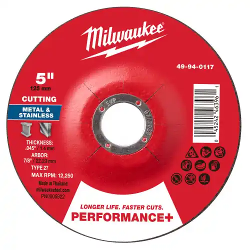 Bargain Milwaukee 49-94-0117 5" x .045" x 7/8" Performance+ Metal Cut Off Wheel - Type 27, 25 Pack